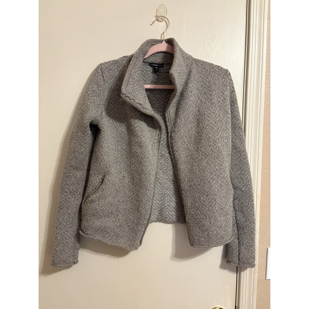 James Perse Gray Herringbone‎ Wool Blend Short Jacket Long Sleeve Pockets Size 1